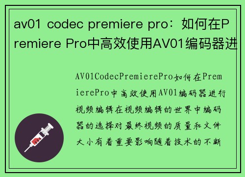 av01 codec premiere pro：如何在Premiere Pro中高效使用AV01编码器进行视频编辑